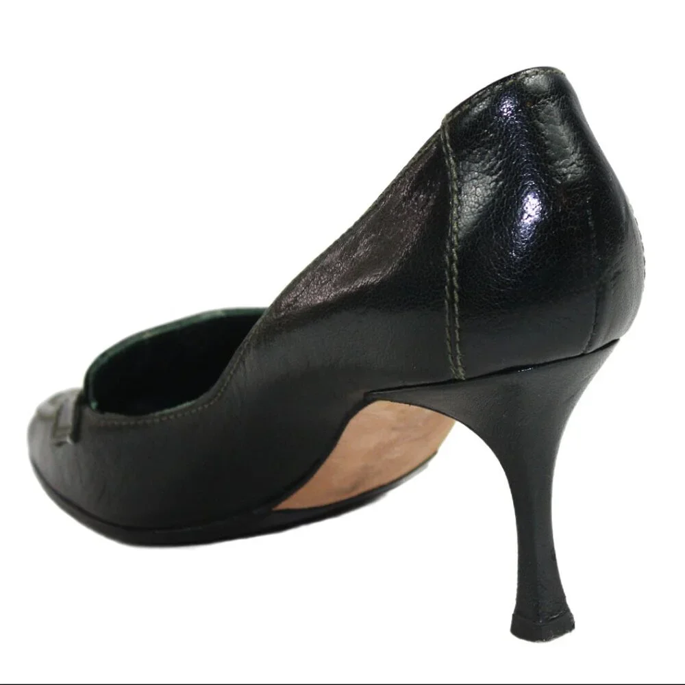 Manolo Blahnik Black Leather Preppy Loafer Pumps, Size 36.5 (US 6.5)
